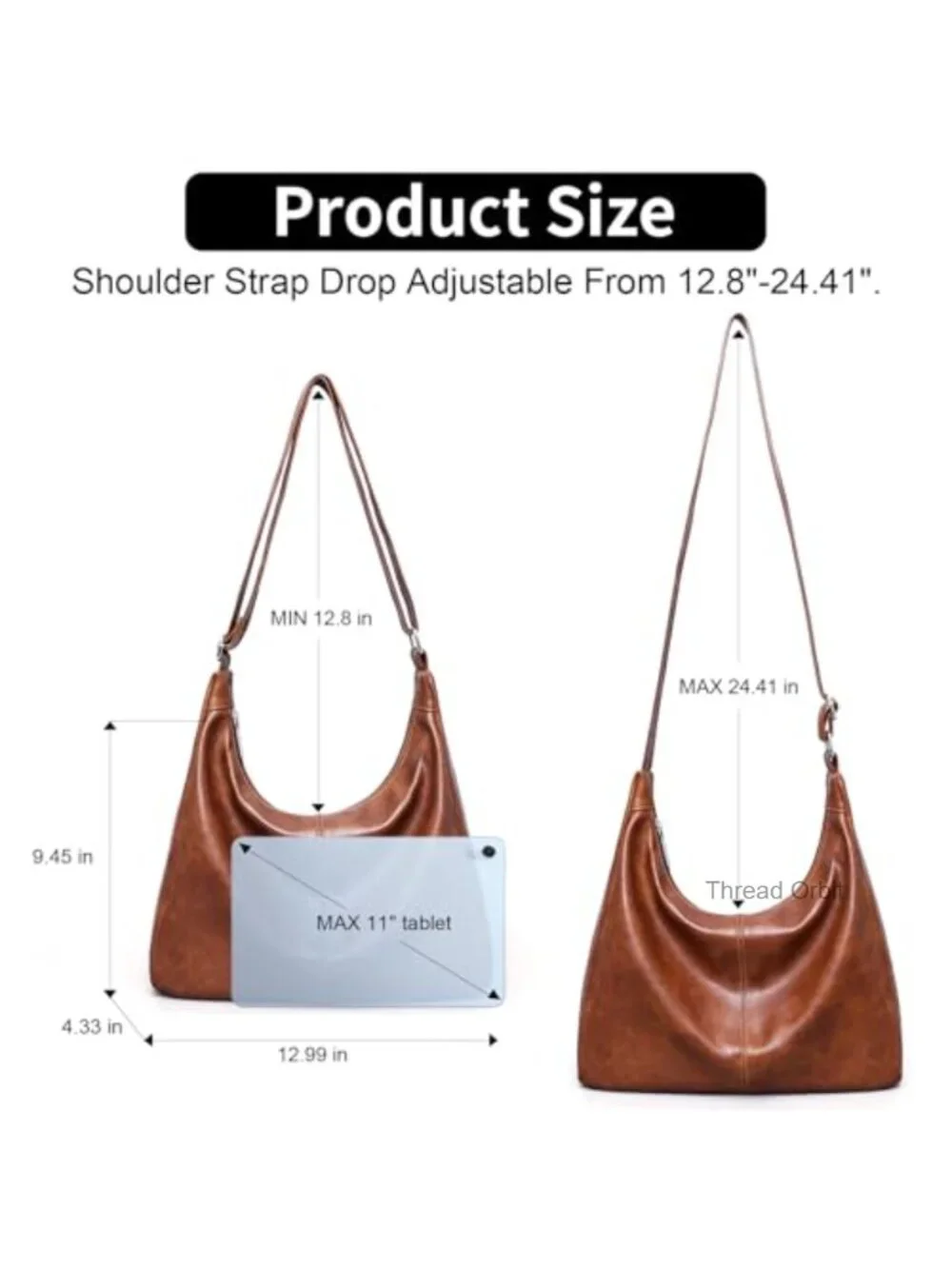 Vegan Leather Slouchy Hobo Shoulder Bag Zip Closure
